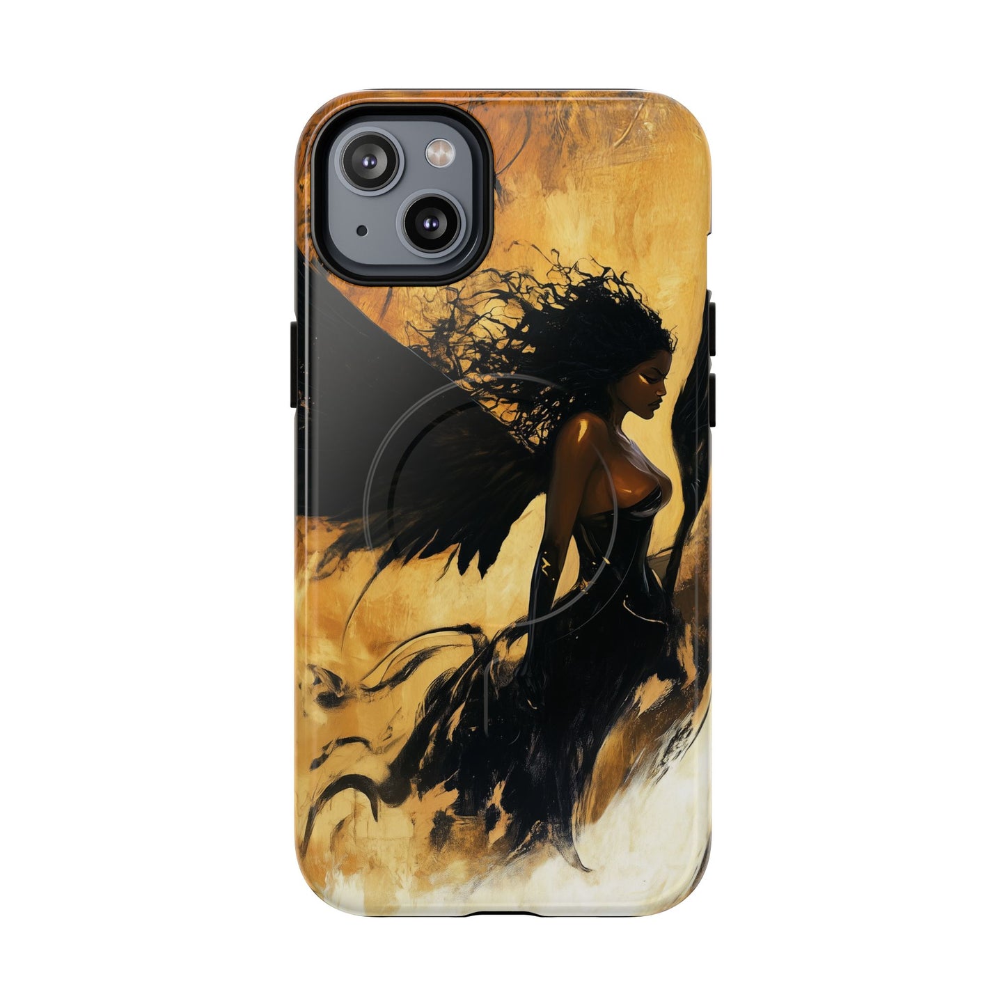 Midnight Ember: The Ebony Angel AI Phone Case