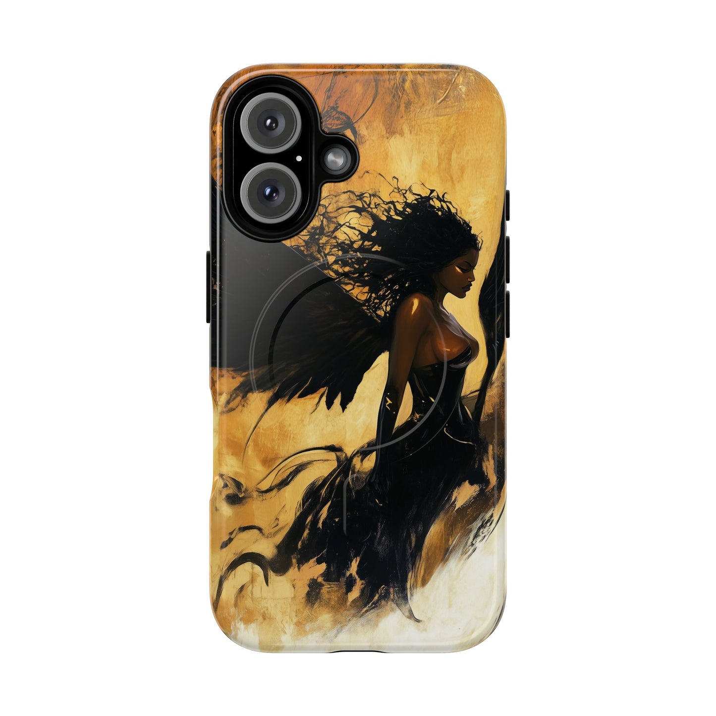 Midnight Ember: The Ebony Angel AI Phone Case