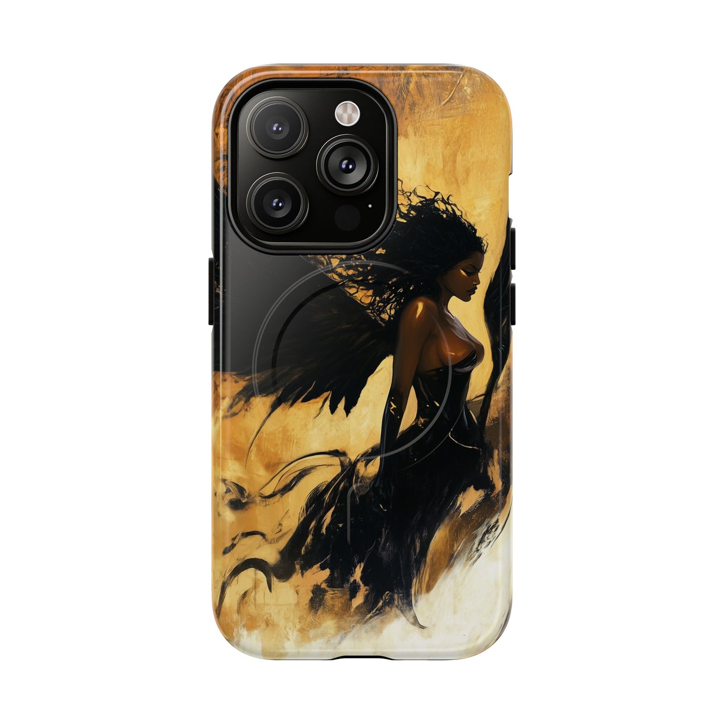 Midnight Ember: The Ebony Angel AI Phone Case