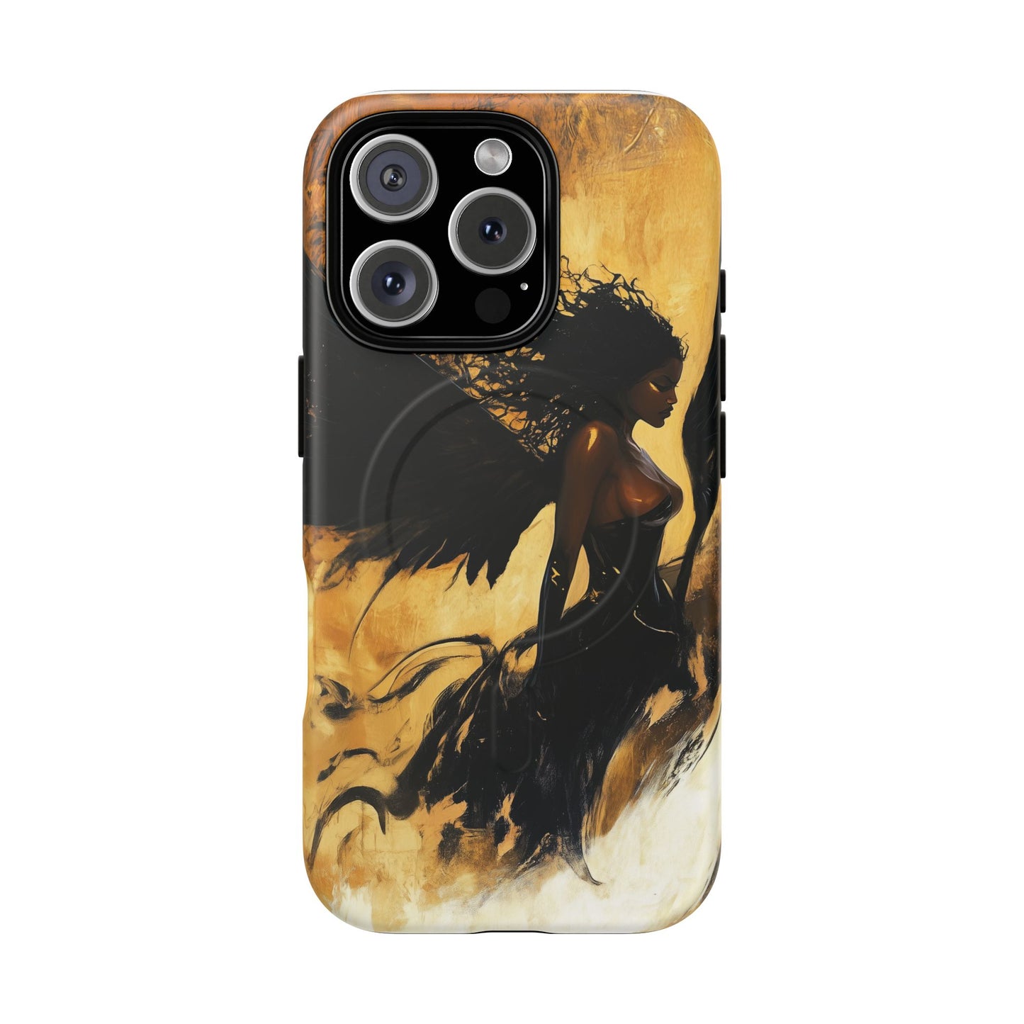 Midnight Ember: The Ebony Angel AI Phone Case