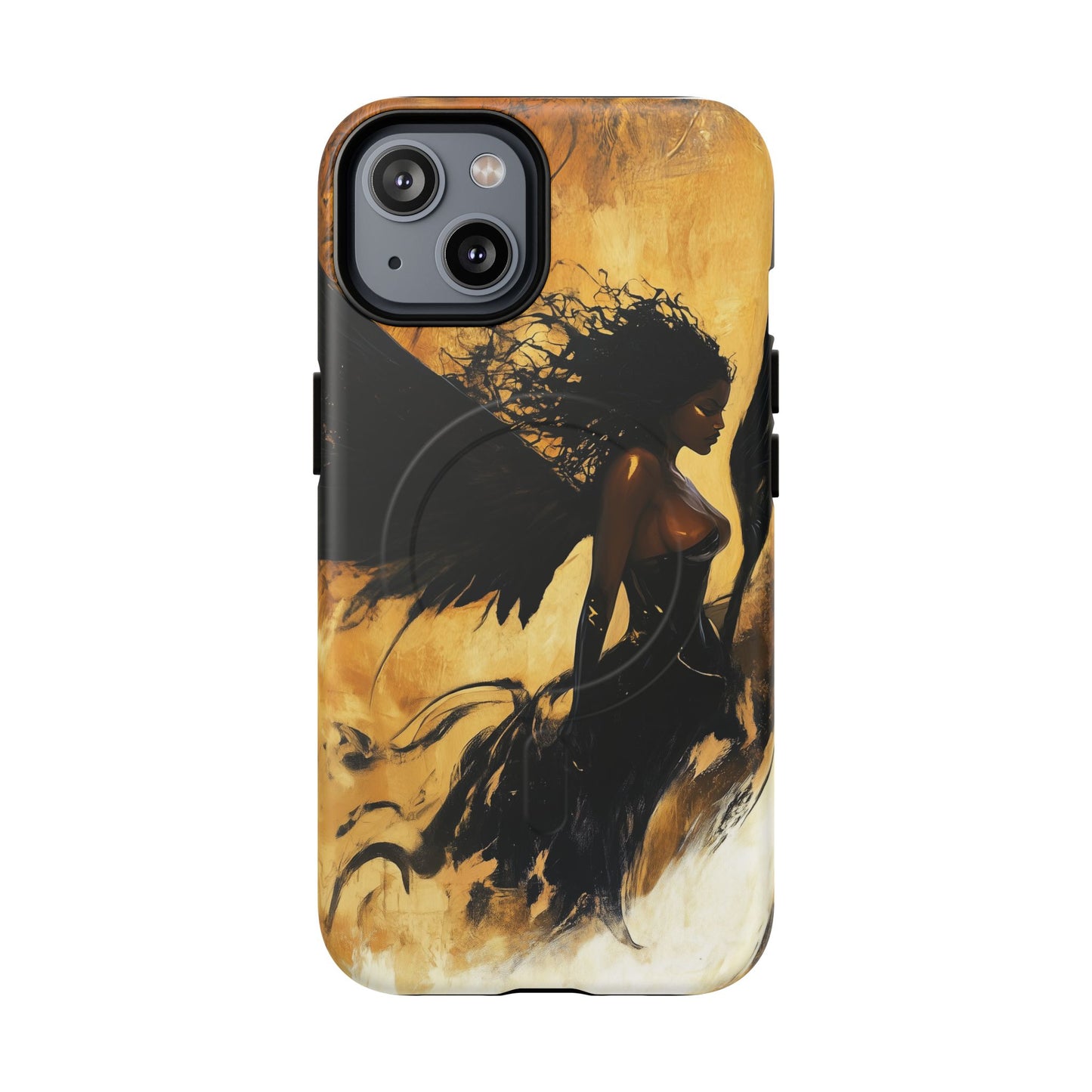 Midnight Ember: The Ebony Angel AI Phone Case