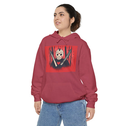 'Jason Voorhees in love' Unisex Garment-Dyed Hoodie