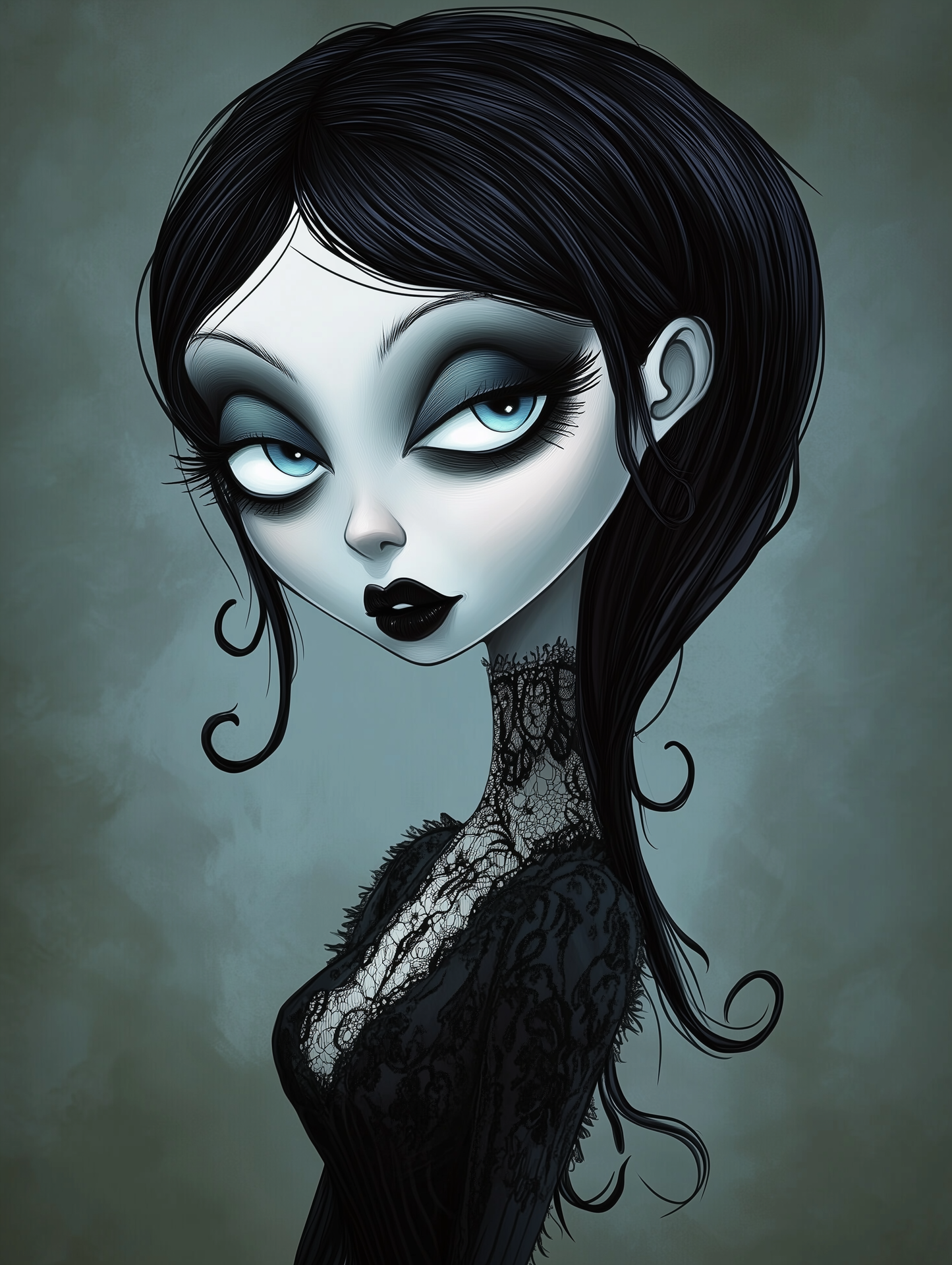 Whimsical Noir: Tim Burton-Inspired AI Art Collection